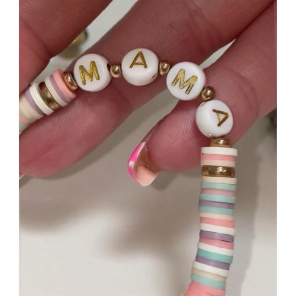 Bauble bar Mama Beaded Bracelet Multicolor elastic Women's Jewelry - Picture 3 of 5